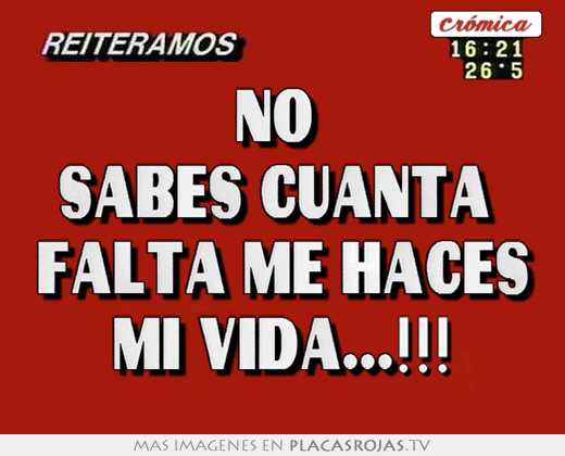 No  sabes cuanta  falta me haces mi vida...!!!