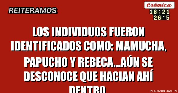 Los INDIVIDUOs fueron identificados como: mamucha, papucho y rebeca...aún se DESCONOce que HACIAN ahí dentro.