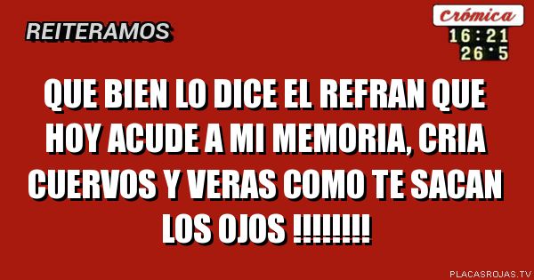 Que bien lo dice el refran que hoy acude a mi memoria, cria cuervos y veras como te sacan los ojos !!!!!!!!