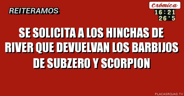 Se solicita a los hinchas de river que devuelvan los barbijos de subzero y scorpion