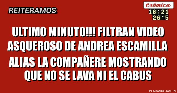 ULTIMO MINUTO!!!
FILTRAN VIDEO ASQUEROSO DE ANDREA ESCAMILLA ALIAS LA COMPAÑERE MOSTRANDO QUE NO SE LAVA NI EL CABUS