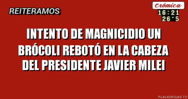 Intento de magnicidio
Un BRÓCOLI REBOTÓ 
en la cabeza DEL PRESIDENTE 
JAVIER MILEI