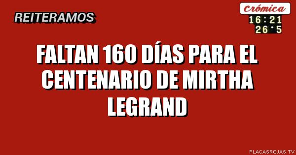 Faltan 160 días
Para el centenario
De Mirtha Legrand