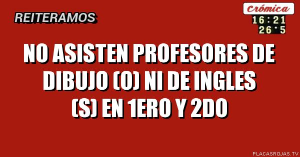 No asisten profesores de dibujo (O) ni de ingles (S) en 1ero y 2do