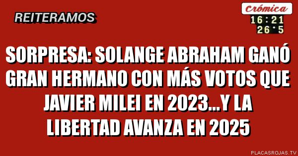 SORPRESA: Solange Abraham ganó Gran Hermano con más votos que Javier Milei en 2023...y La Libertad Avanza en 2025