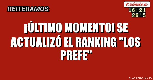 ¡ÚLTIMO MOMENTO!
SE ACTUALIZÓ EL RANKING
\"LOS PREFE\"