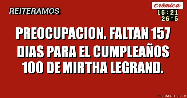 Preocupacion. Faltan 157 dias para el cumpleaños 100 de Mirtha legrand.