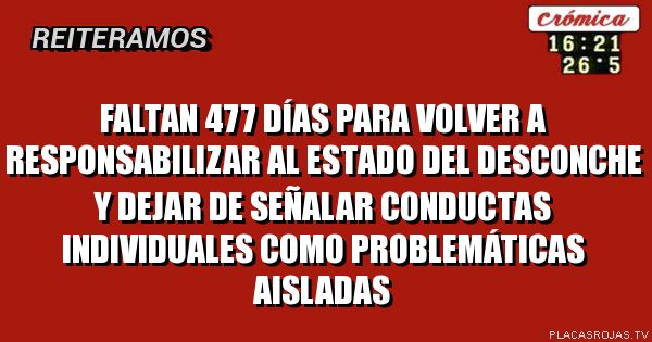 Faltan 477 días para volver a responsabilizar al estado del desconche y dejar de señalar conductas individuales como problemáticas aisladas