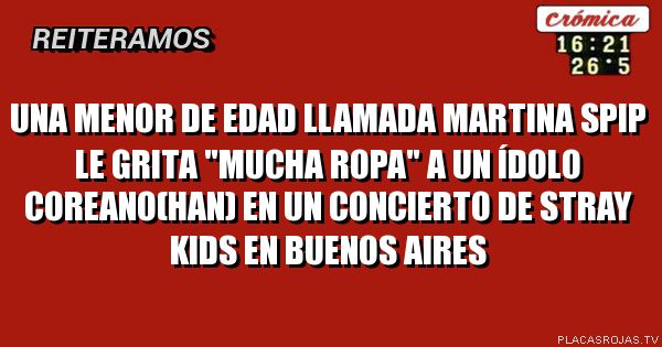 Una menor de edad llamada martina spip le grita \"mucha ropa\" a un ídolo coreano(han) en un concierto de stray kids en Buenos aires