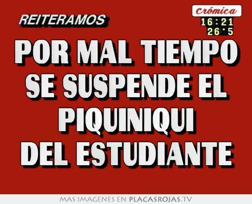 por mal tiempo se suspende el piquiniqui del estudiante