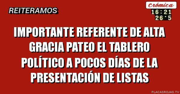 Importante Referente de alta gracia pateo el tablero político a Pocos días de la presentación de listas