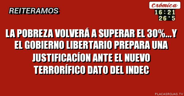 La pobreza volverá a superar el 30%...y el Gobierno libertario prepara una justificacíon ante el nuevo terrorífico dato del INDEC