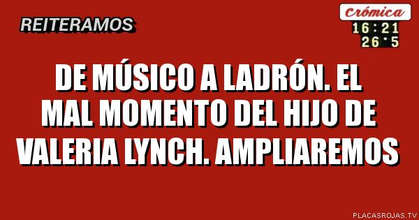 DE MÚSICO A LADRÓN.
EL MAL MOMENTO DEL HIJO DE VALERIA LYNCH.
AMPLIAREMOS